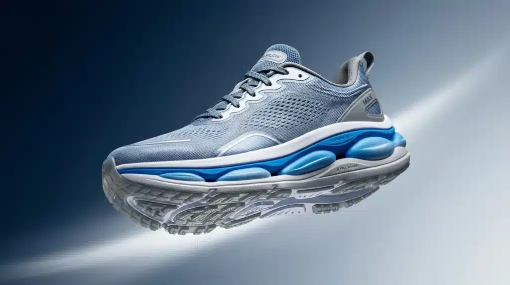 Sneaker grise et bleue avec semelle épaisse ultra-mousse